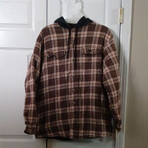 Wrangler plaid flannel quilted lining hooded button down jacket Sz M EUC